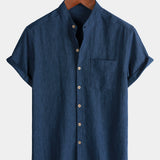 Solid Henley Summer Short Sleeve Shirt