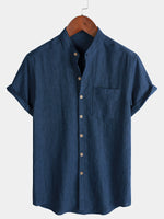Solid Henley Summer Short Sleeve Shirt