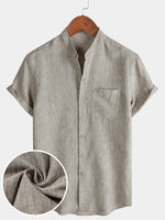 Solid Henley Summer Short Sleeve Shirt