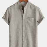 Solid Henley Summer Short Sleeve Shirt