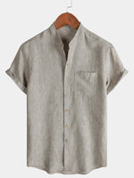Solid Henley Summer Short Sleeve Shirt
