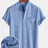 Solid Henley Summer Short Sleeve Shirt