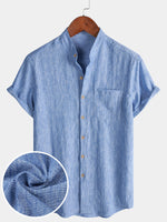Solid Henley Summer Short Sleeve Shirt