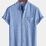 Solid Henley Summer Short Sleeve Shirt