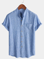 Solid Henley Summer Short Sleeve Shirt