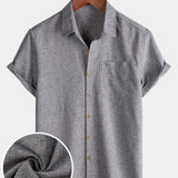 Solid Buttoned Relaxed Short Sleeve Shirt