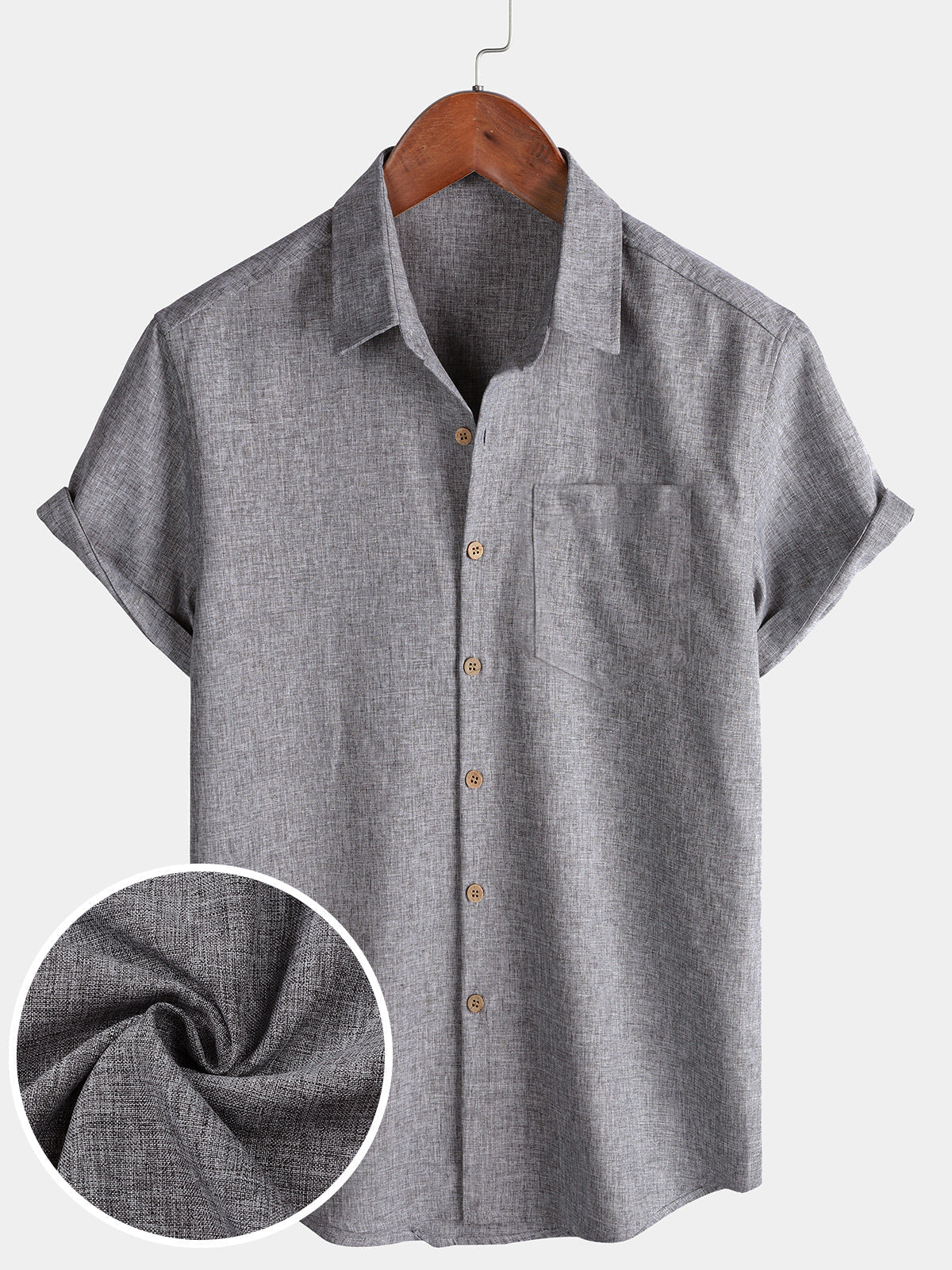 Solid Buttoned Relaxed Short Sleeve Shirt