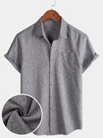 Solid Buttoned Relaxed Short Sleeve Shirt