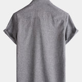 Solid Buttoned Relaxed Short Sleeve Shirt