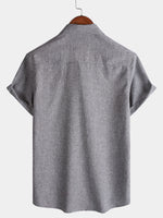 Solid Buttoned Relaxed Short Sleeve Shirt