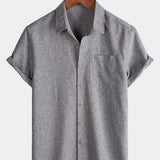 Solid Buttoned Relaxed Short Sleeve Shirt