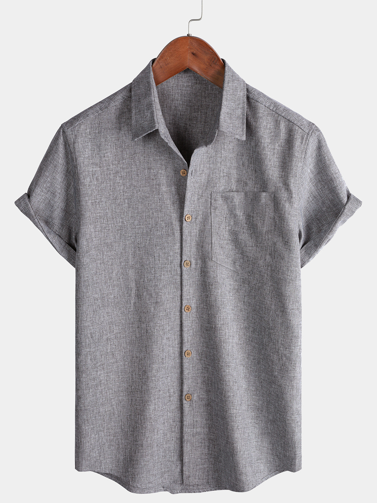 Solid Buttoned Relaxed Short Sleeve Shirt