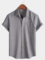 Solid Buttoned Relaxed Short Sleeve Shirt