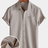 Solid Buttoned Relaxed Short Sleeve Shirt