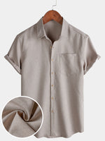 Solid Buttoned Relaxed Short Sleeve Shirt