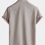 Solid Buttoned Relaxed Short Sleeve Shirt