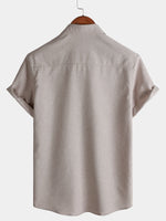 Solid Buttoned Relaxed Short Sleeve Shirt