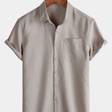 Solid Buttoned Relaxed Short Sleeve Shirt