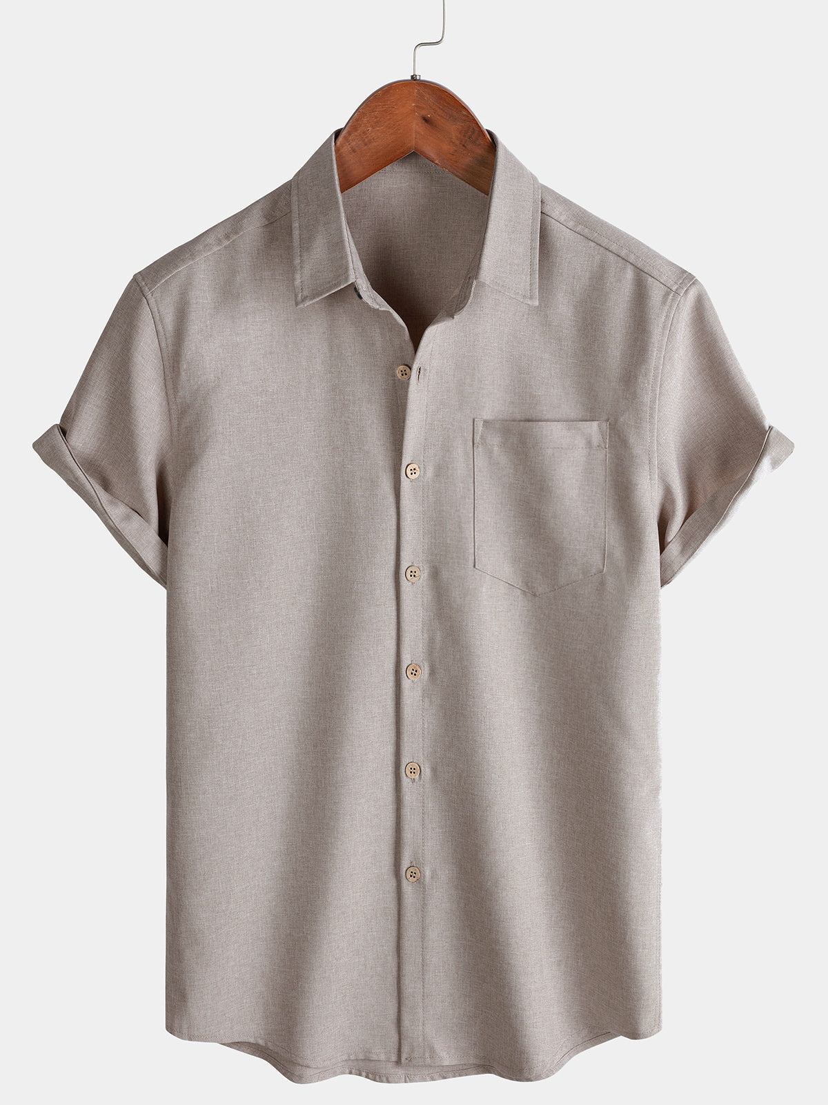 Solid Buttoned Relaxed Short Sleeve Shirt