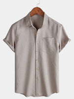 Solid Buttoned Relaxed Short Sleeve Shirt