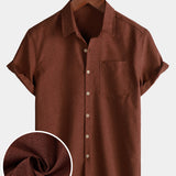 Solid Buttoned Relaxed Short Sleeve Shirt
