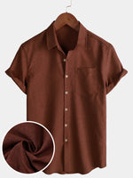 Solid Buttoned Relaxed Short Sleeve Shirt