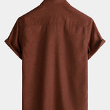 Solid Buttoned Relaxed Short Sleeve Shirt