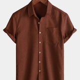 Solid Buttoned Relaxed Short Sleeve Shirt