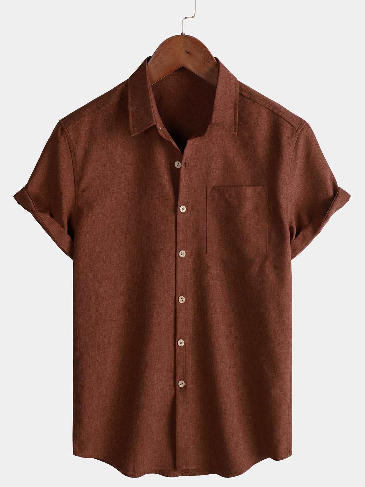 Solid Buttoned Relaxed Short Sleeve Shirt