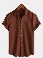 Solid Buttoned Relaxed Short Sleeve Shirt