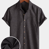 Solid Buttoned Relaxed Short Sleeve Shirt