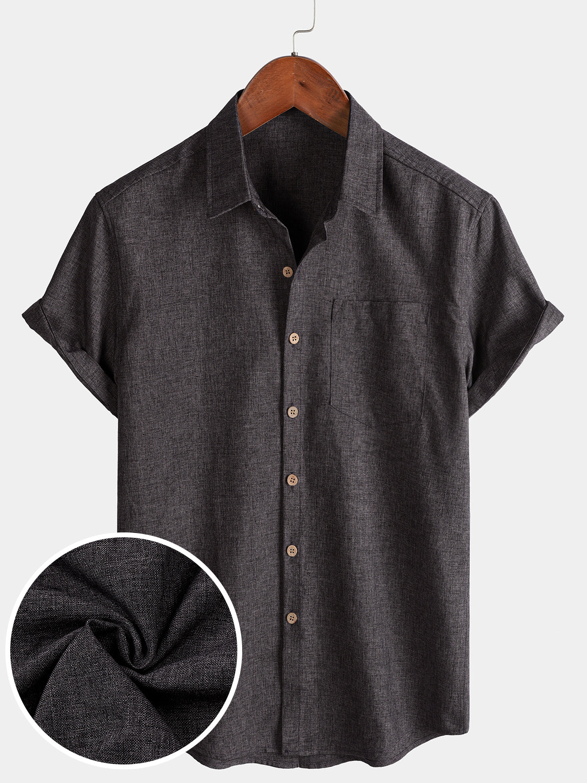Solid Buttoned Relaxed Short Sleeve Shirt