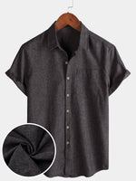 Solid Buttoned Relaxed Short Sleeve Shirt