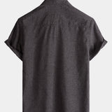 Solid Buttoned Relaxed Short Sleeve Shirt