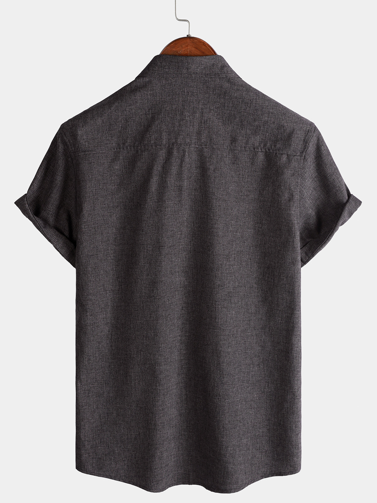 Solid Buttoned Relaxed Short Sleeve Shirt