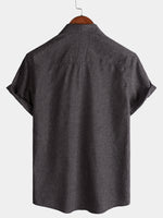 Solid Buttoned Relaxed Short Sleeve Shirt