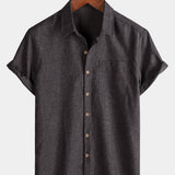 Solid Buttoned Relaxed Short Sleeve Shirt