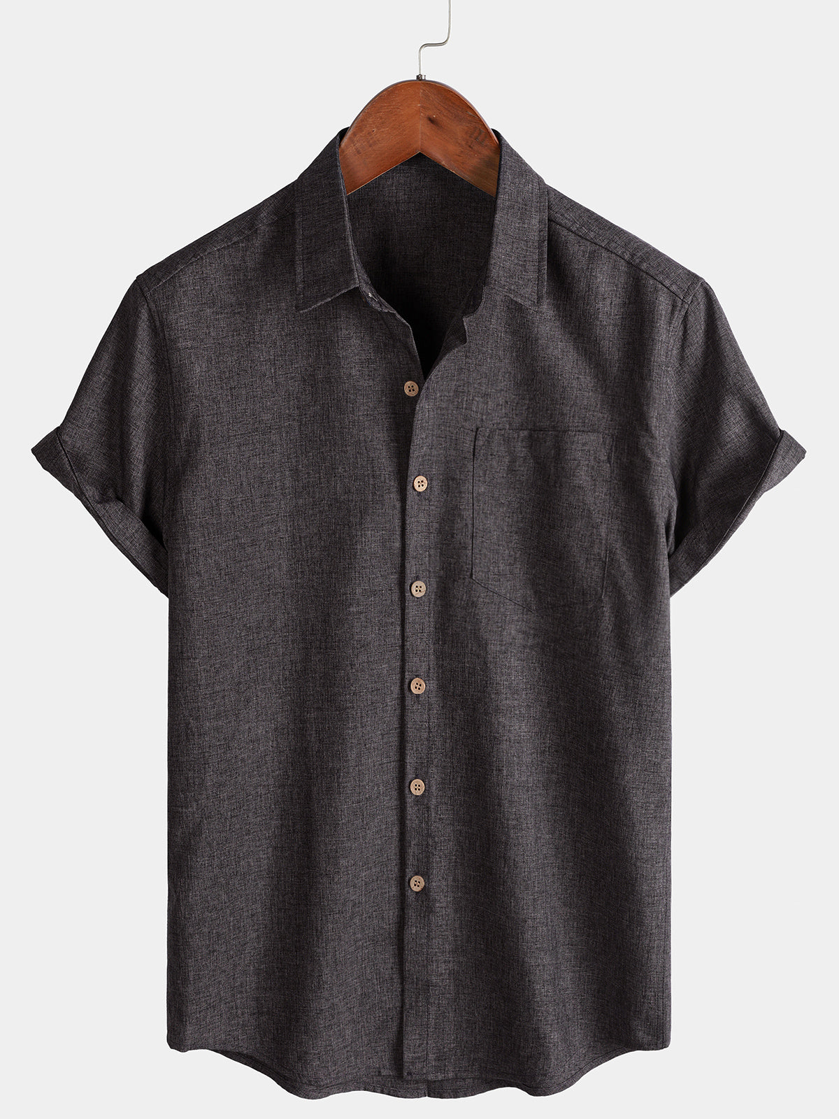 Solid Buttoned Relaxed Short Sleeve Shirt