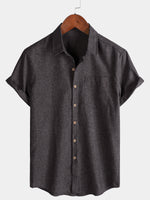 Solid Buttoned Relaxed Short Sleeve Shirt