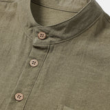Solid Mandarin Collar Short Tab Short Sleeve Shirt