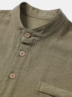 Solid Mandarin Collar Short Tab Short Sleeve Shirt