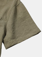 Solid Mandarin Collar Short Tab Short Sleeve Shirt