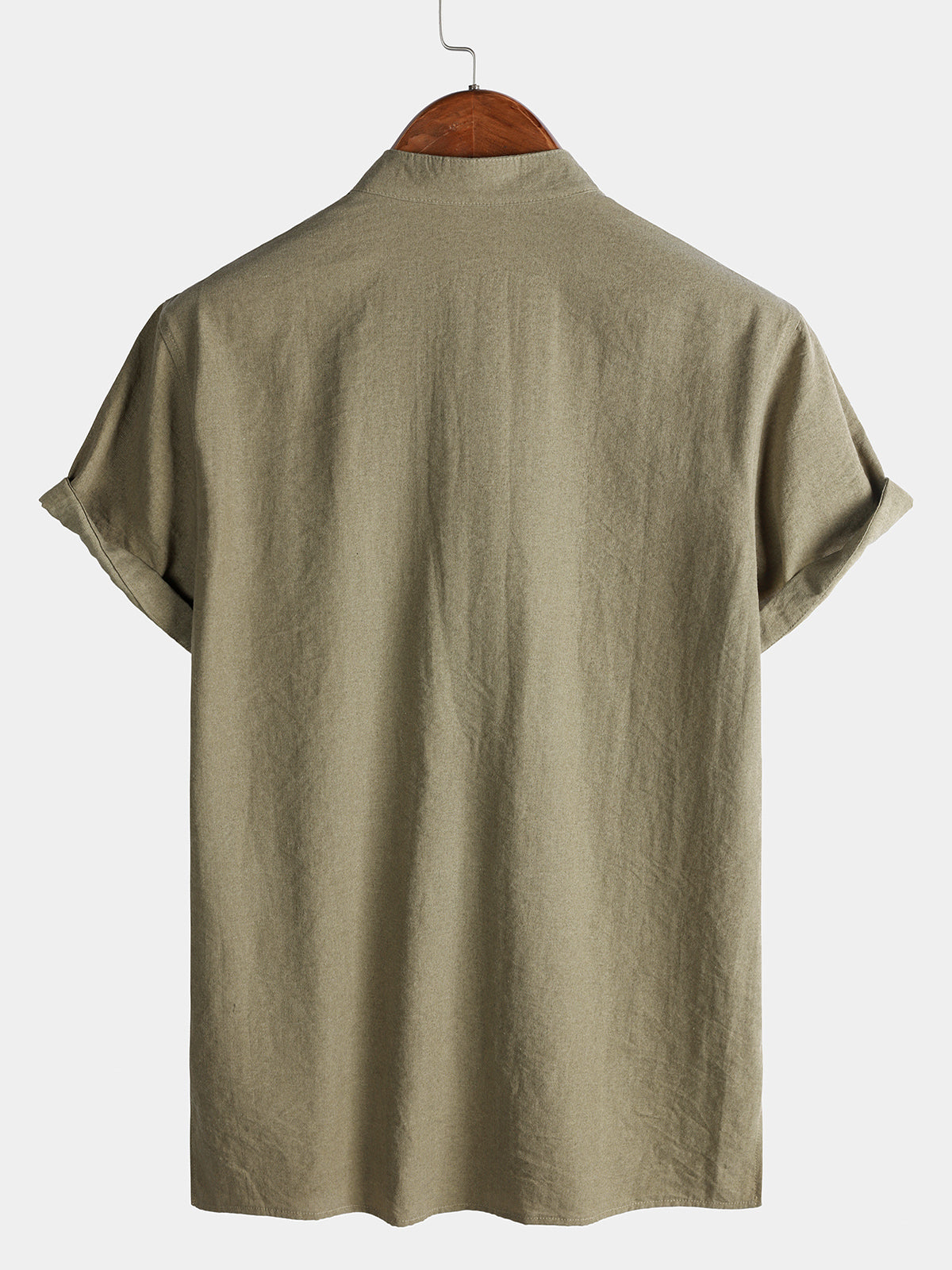 Solid Mandarin Collar Short Tab Short Sleeve Shirt
