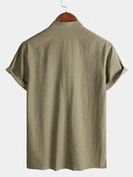 Solid Mandarin Collar Short Tab Short Sleeve Shirt