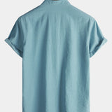 Solid Mandarin Collar Short Tab Short Sleeve Shirt