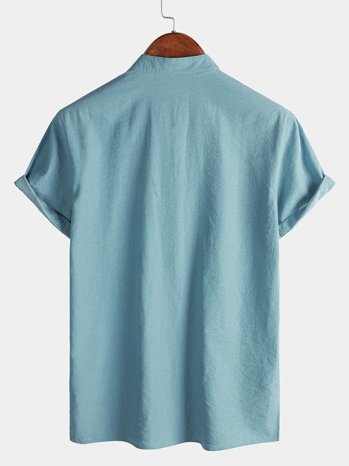 Solid Mandarin Collar Short Tab Short Sleeve Shirt
