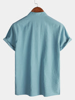 Solid Mandarin Collar Short Tab Short Sleeve Shirt