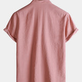 Solid Mandarin Collar Short Tab Short Sleeve Shirt