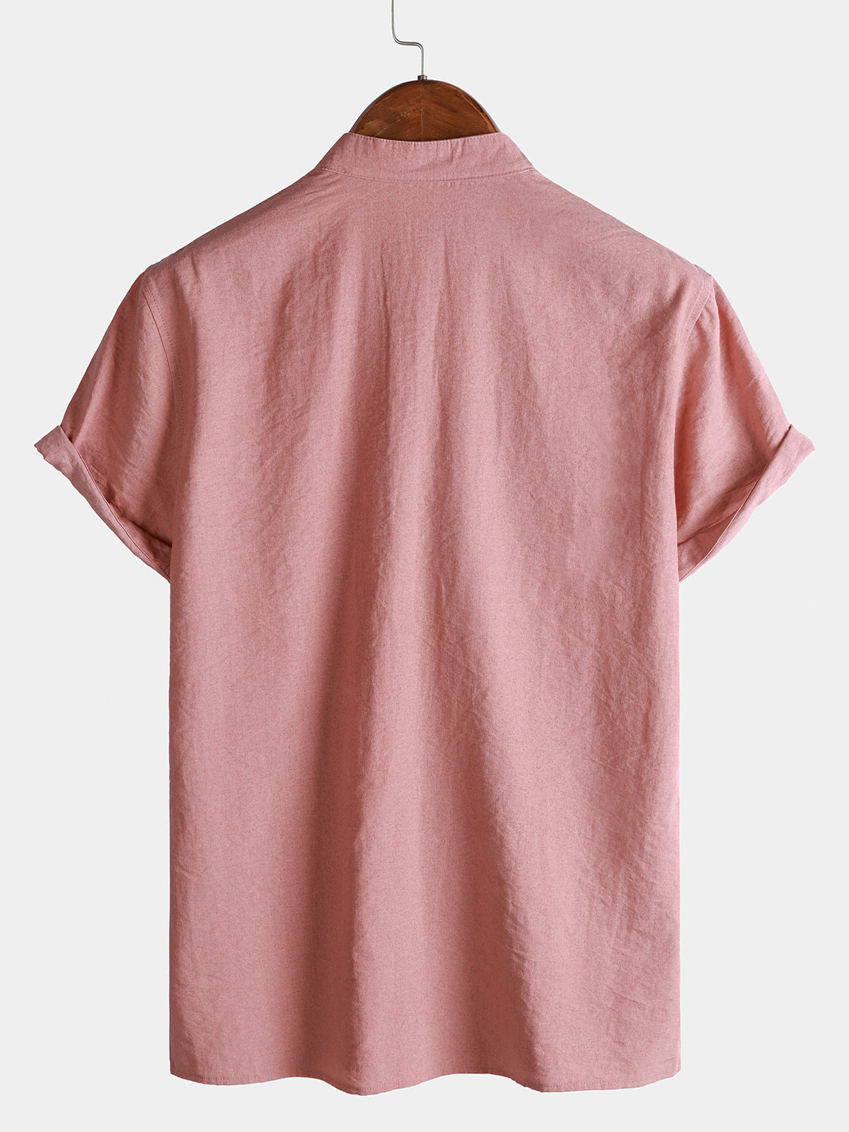 Solid Mandarin Collar Short Tab Short Sleeve Shirt