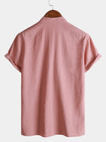 Solid Mandarin Collar Short Tab Short Sleeve Shirt